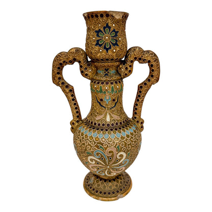 Victorian 1890's Wilhelm Schiller & Sohn twin-handled pottery vase in Islamic style