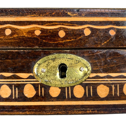 Vintage French chestnut wood trinket / card / cigarette box with hand carved floral lid