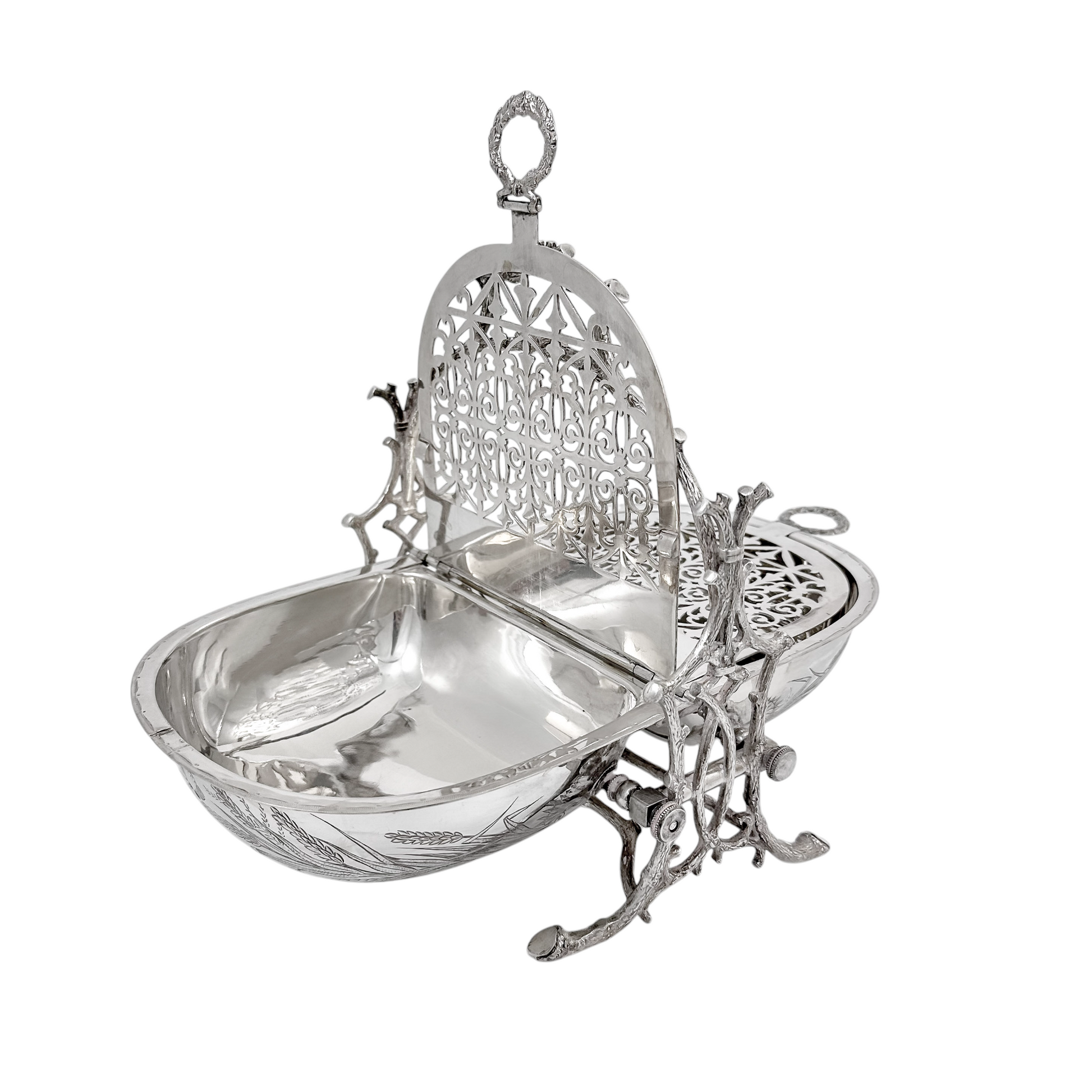 Victorian silver-plated Aesthetic folding biscuit box, Staniforth Fenton