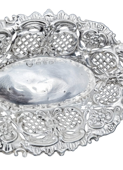Victorian sterling silver bonbon dish with Green Man masks, Thomas Hayes 1898