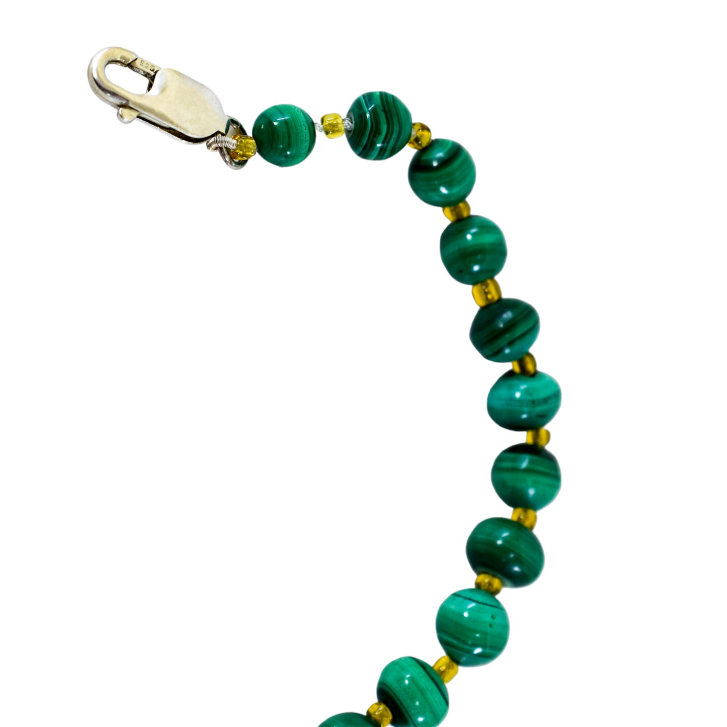 Vintage graduated malachite beaded necklace with sterling silver clasp