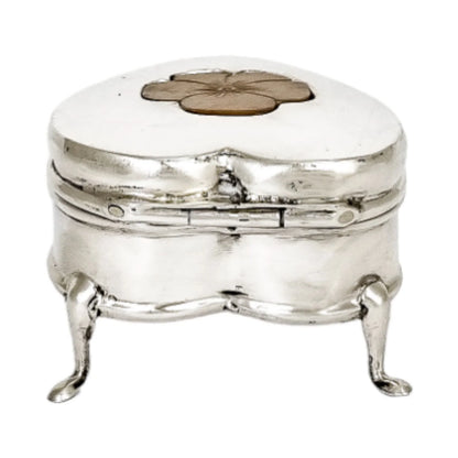 Edwardian sterling silver heart-shaped ring box with mother-of-pearl