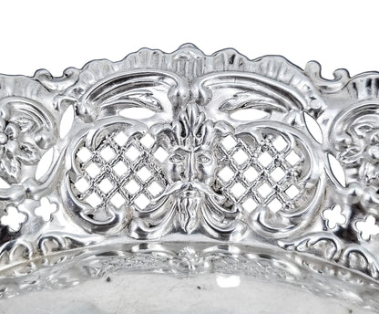 Victorian sterling silver bonbon dish with Green Man masks, Thomas Hayes 1898