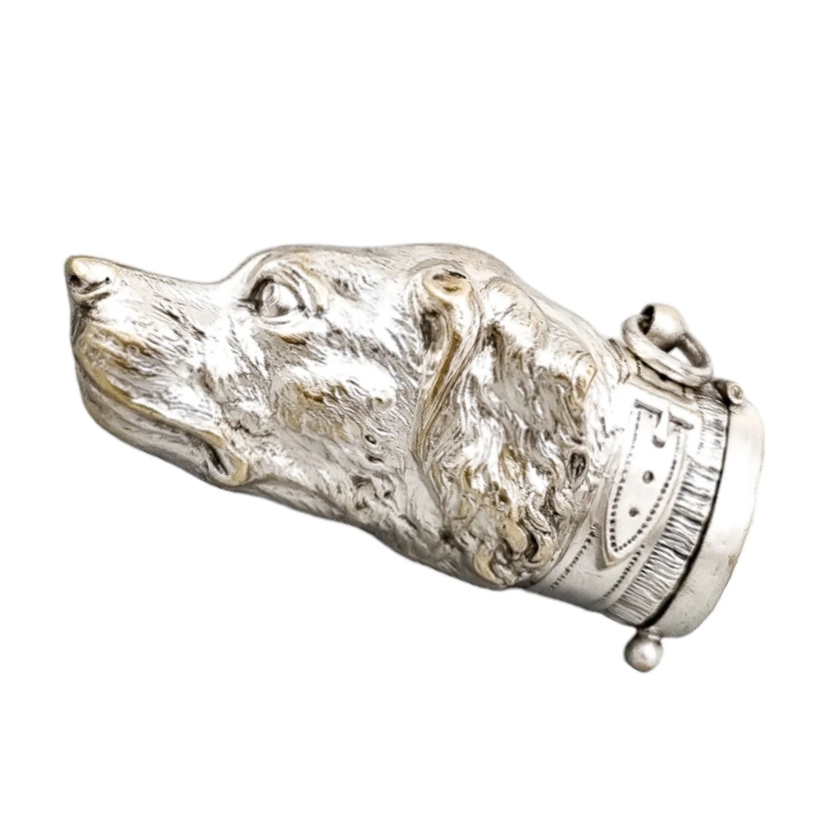 Large Victorian silver plated vesta match holder, hunting hound / gun dog