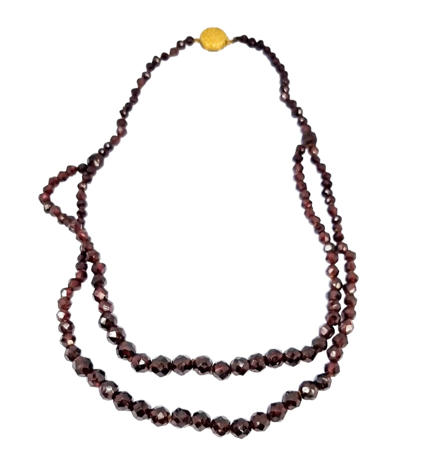 Antique Belle Époque double strand garnet necklace with gold clasp