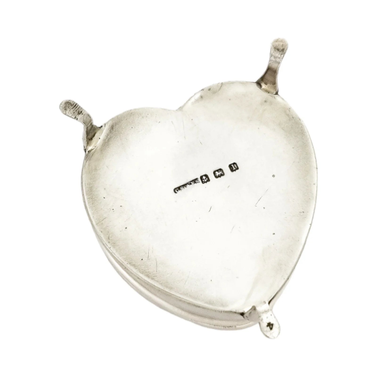 Edwardian sterling silver heart-shaped ring box with mother-of-pearl
