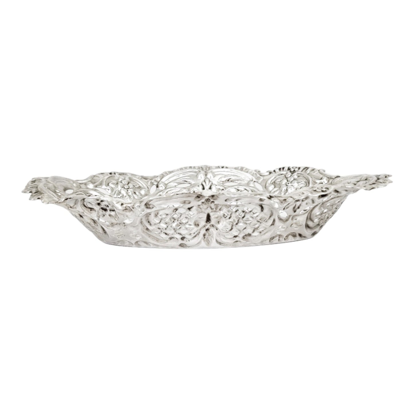Victorian sterling silver bonbon dish with Green Man masks, Thomas Hayes 1898