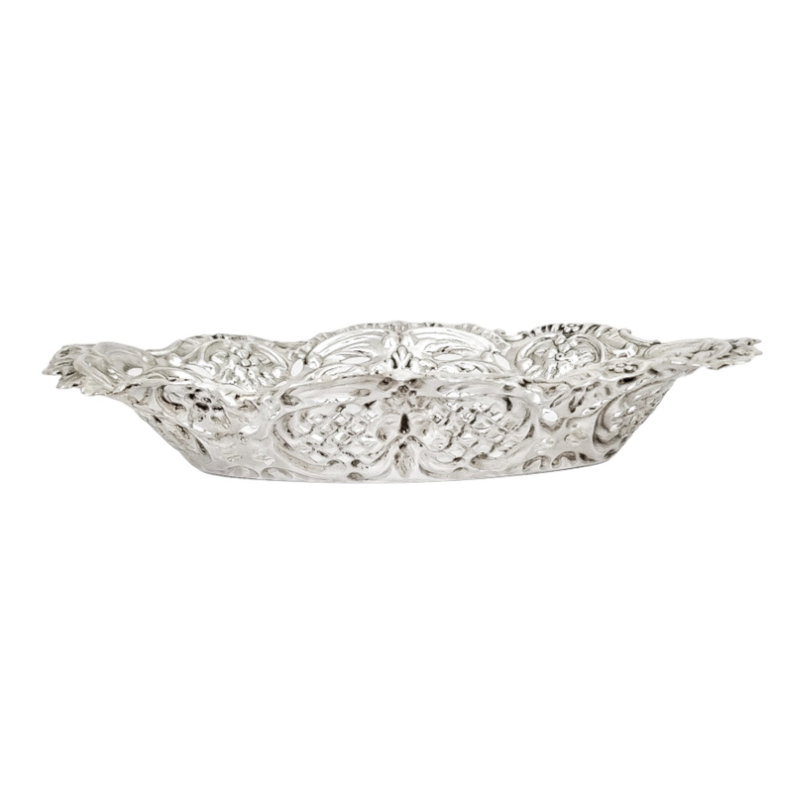 Victorian sterling silver bonbon dish with Green Man masks, Thomas Hayes 1898