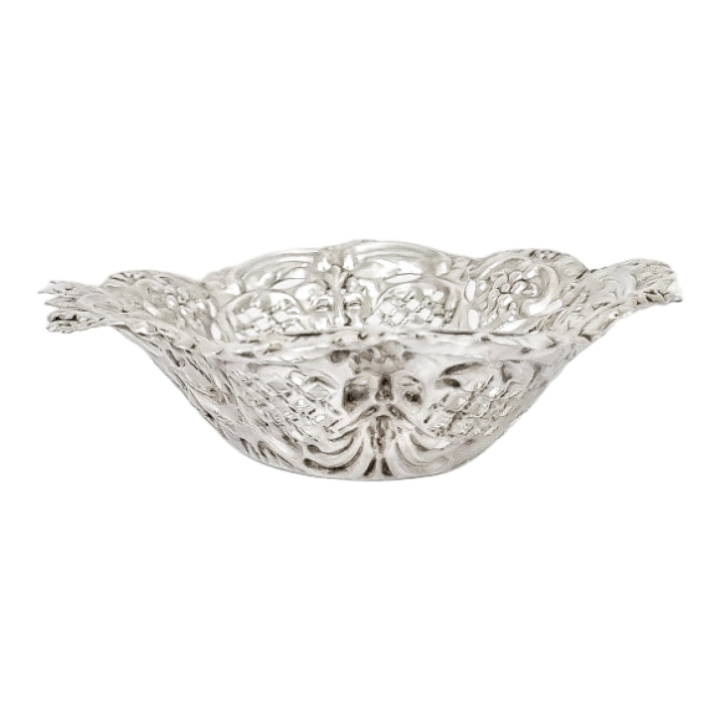 Victorian sterling silver bonbon dish with Green Man masks, Thomas Hayes 1898