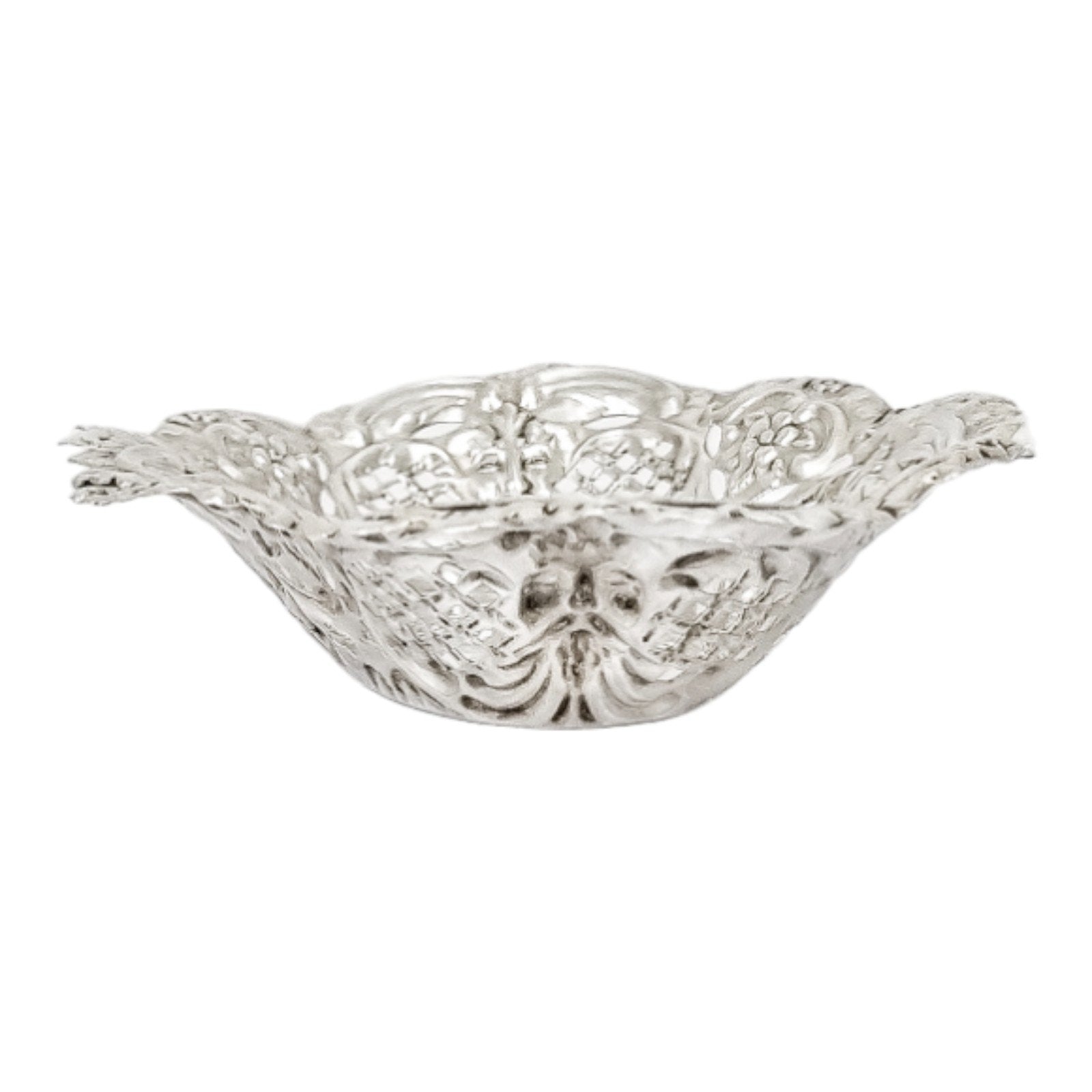 Victorian sterling silver bonbon dish with Green Man masks, Thomas Hayes 1898