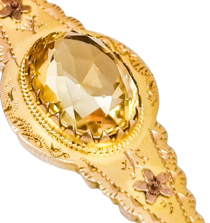 Victorian 2.5ct citrine 9ct yellow rose gold bar brooch
