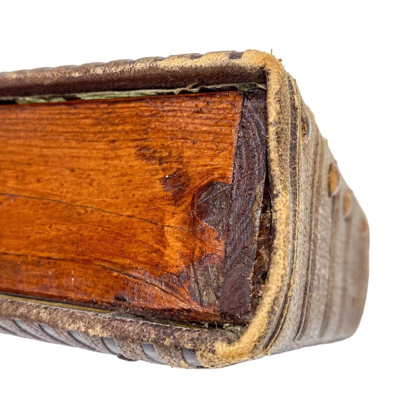 Storage box converted from Victorian tooled leather photo album with brass clasp