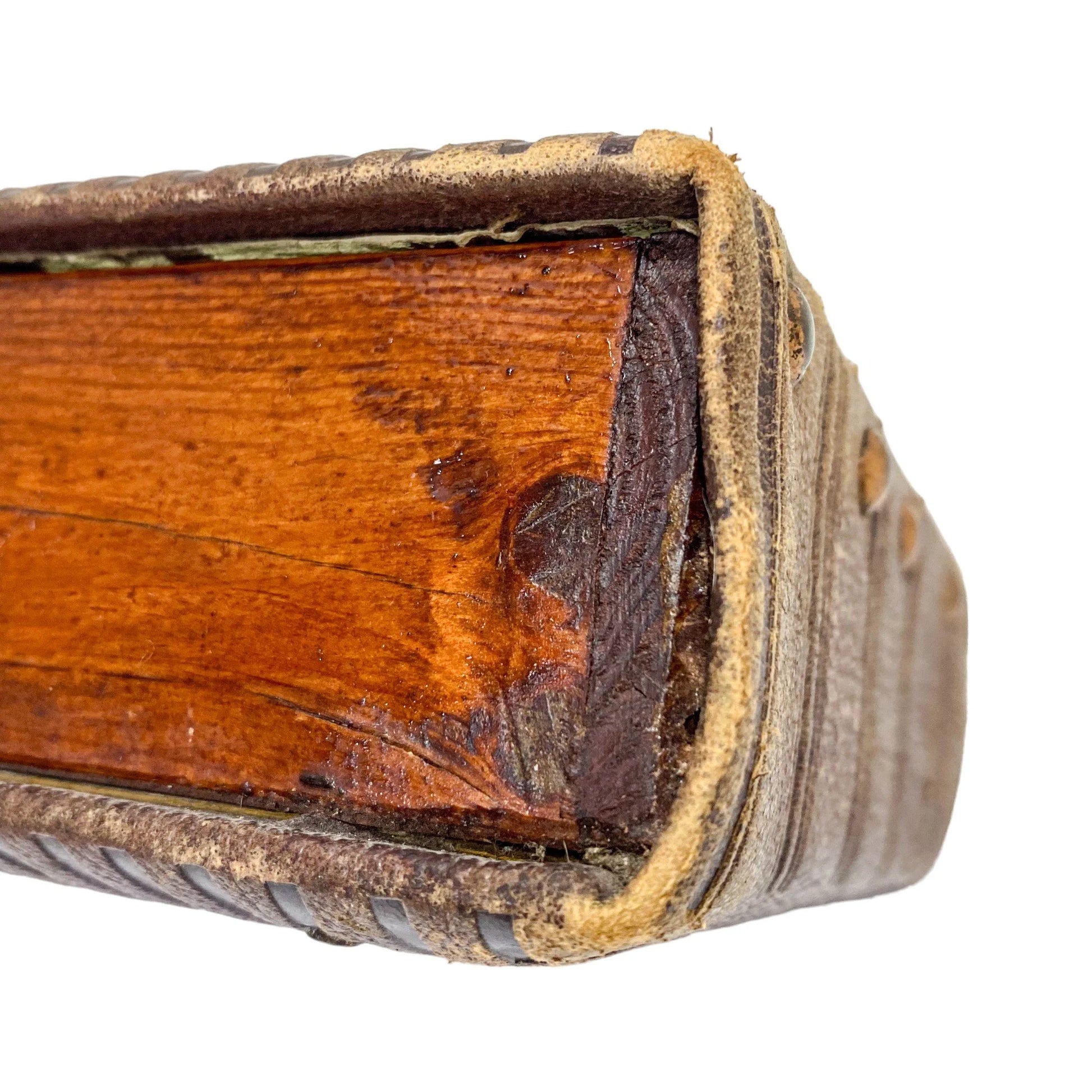 Storage box converted from Victorian tooled leather photo album with brass clasp