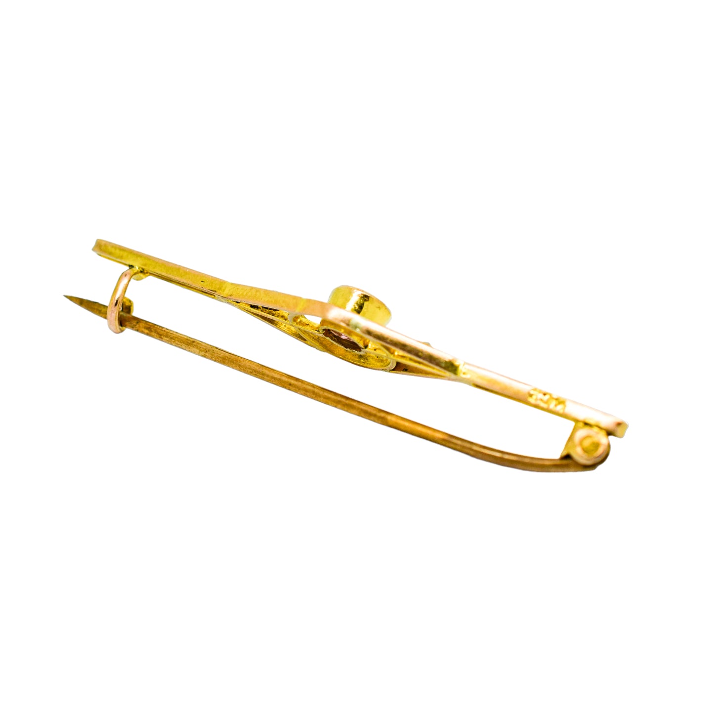 Victorian amethyst pearl 9ct yellow gold openwork bar brooch