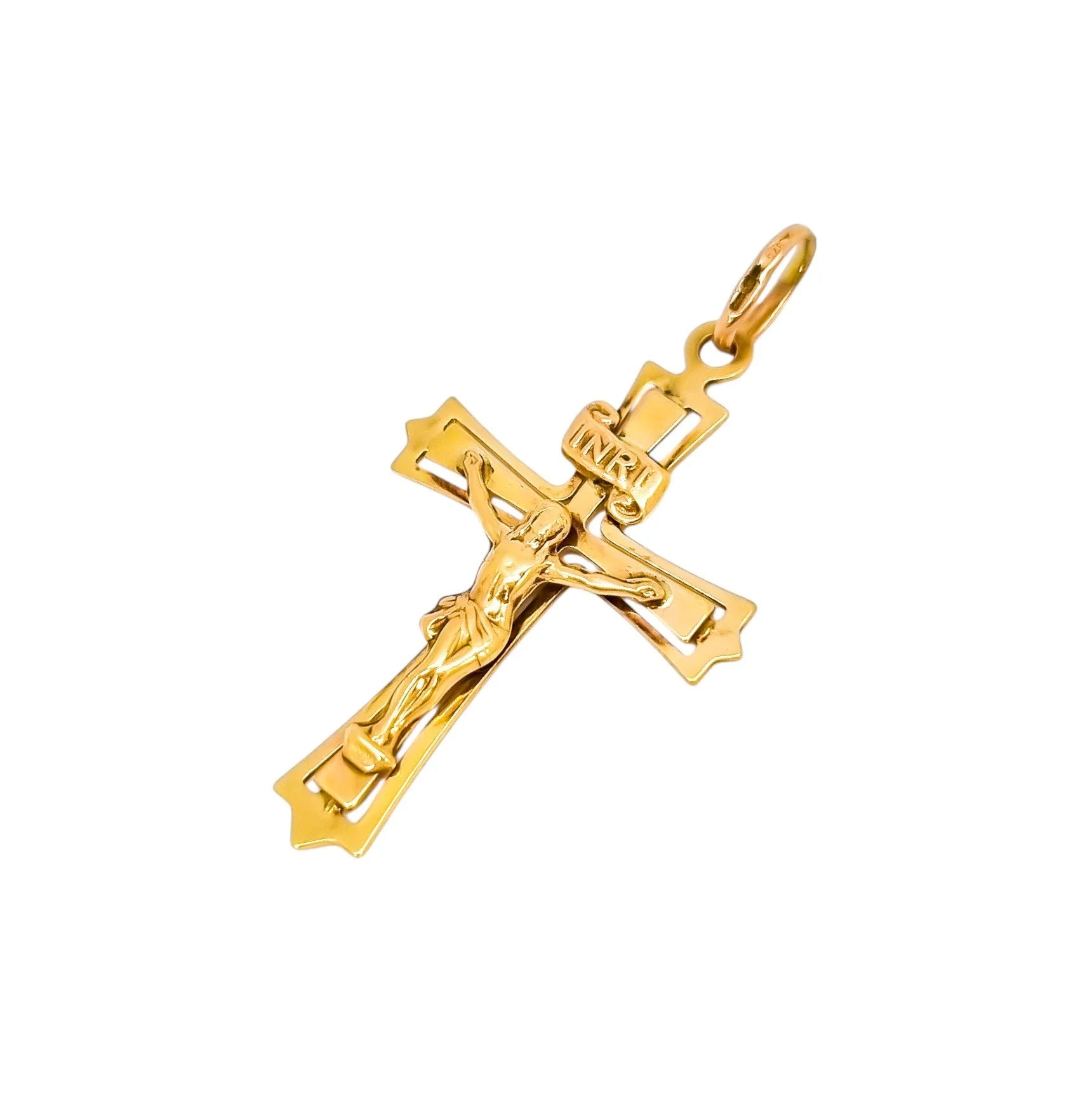 Vintage UnoAErre Italian 9ct yellow gold INRI crucifix pendant
