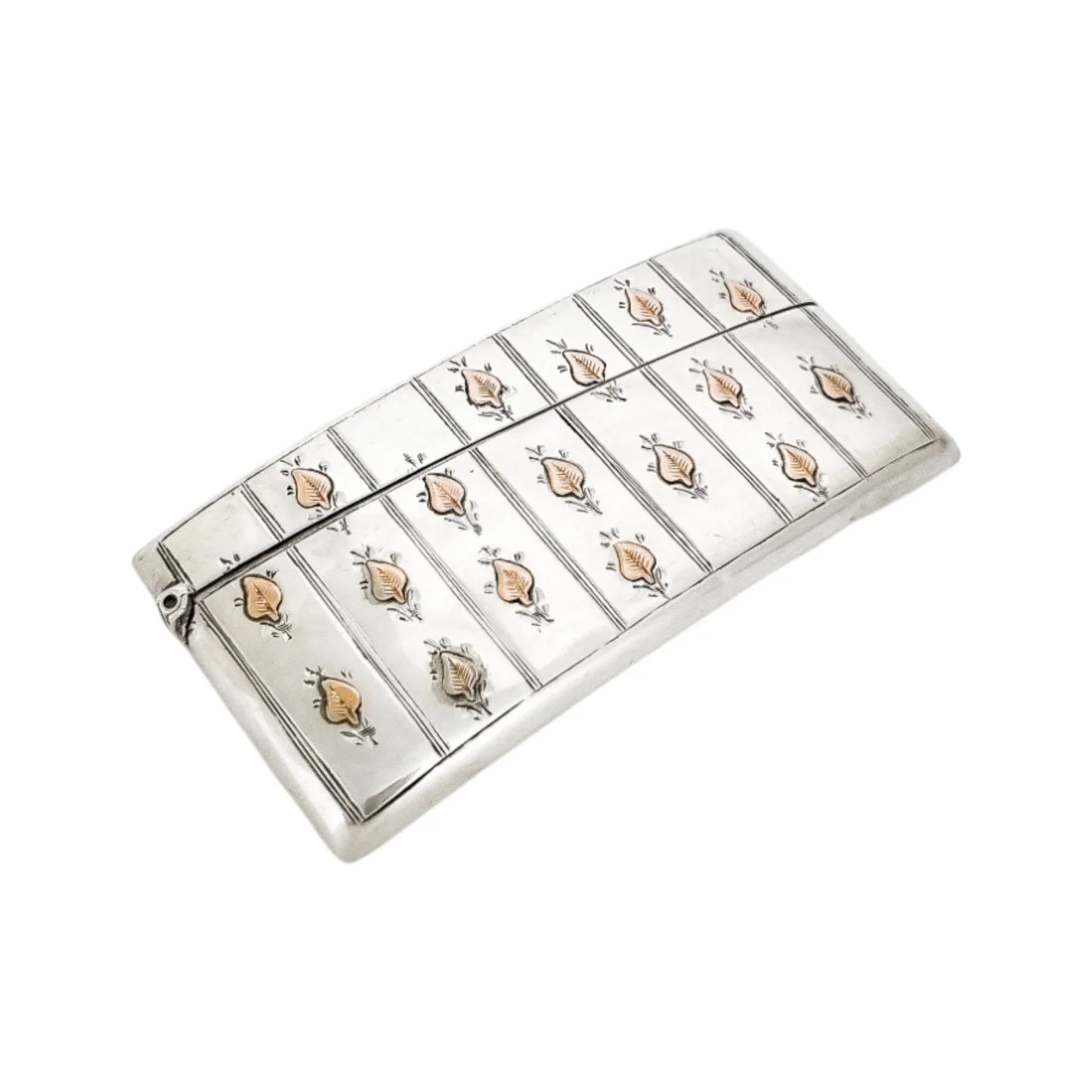 Art Deco sterling silver 9ct rose gold card case with leaf decoration