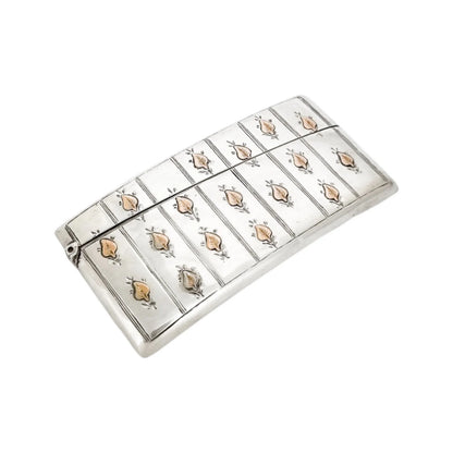 Art Deco sterling silver 9ct rose gold card case with leaf decoration
