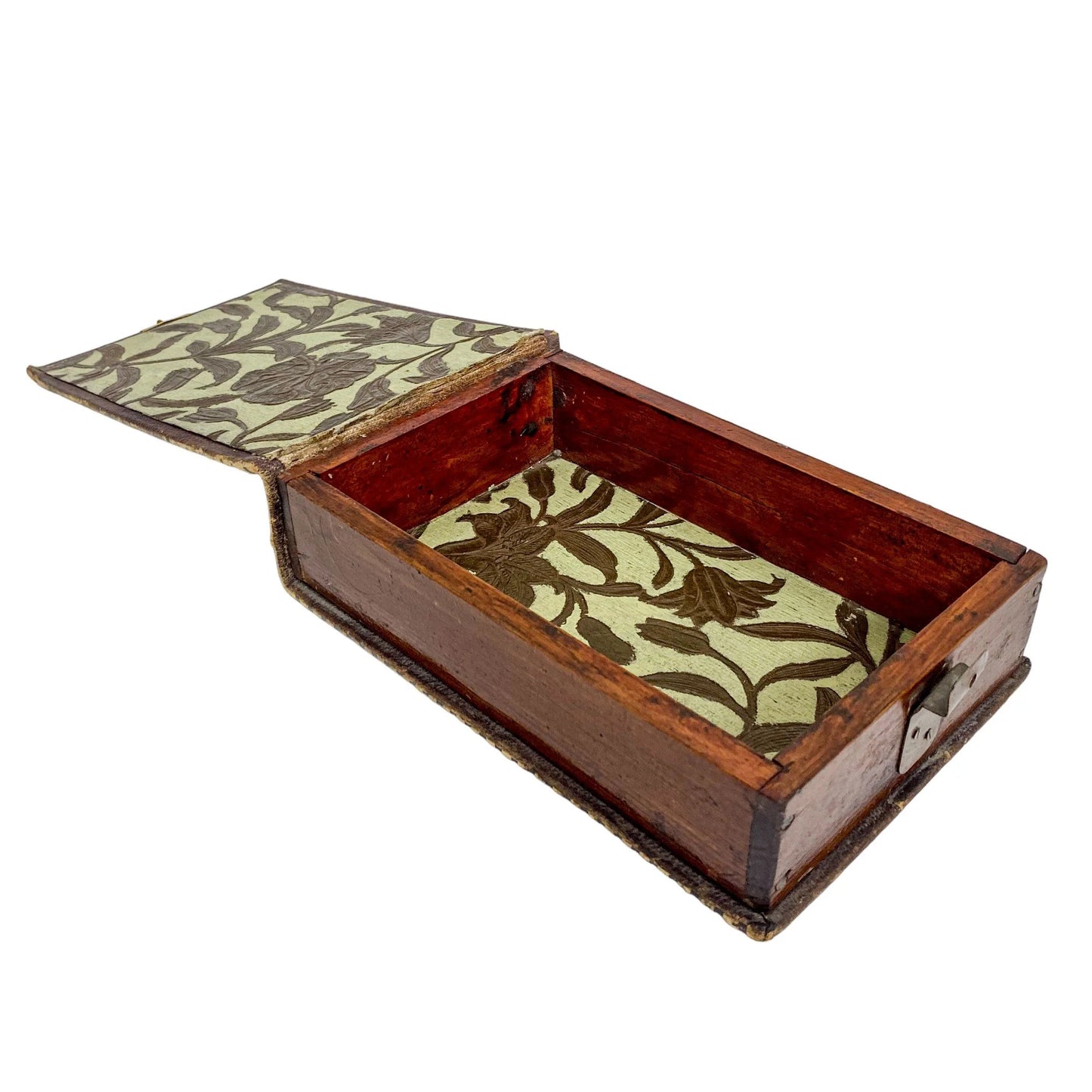Storage box converted from Victorian tooled leather photo album with brass clasp