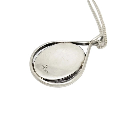 Vintage sterling silver labradorite teardrop pendant necklace on curb chain
