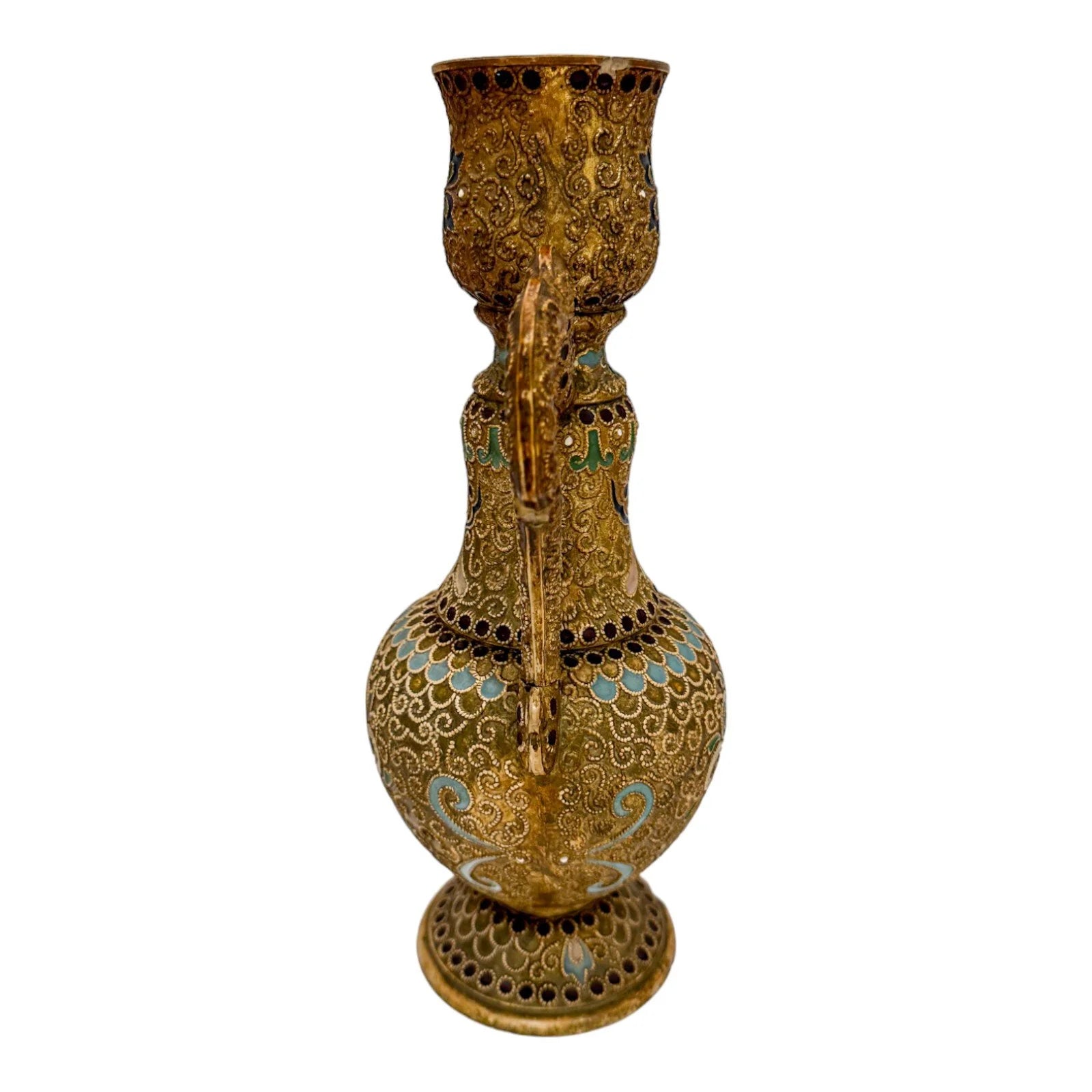 Victorian 1890's Wilhelm Schiller & Sohn twin-handled pottery vase in Islamic style