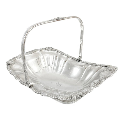 George III Old Sheffield plate large fluted basket with sterling aristocratic stag family crest