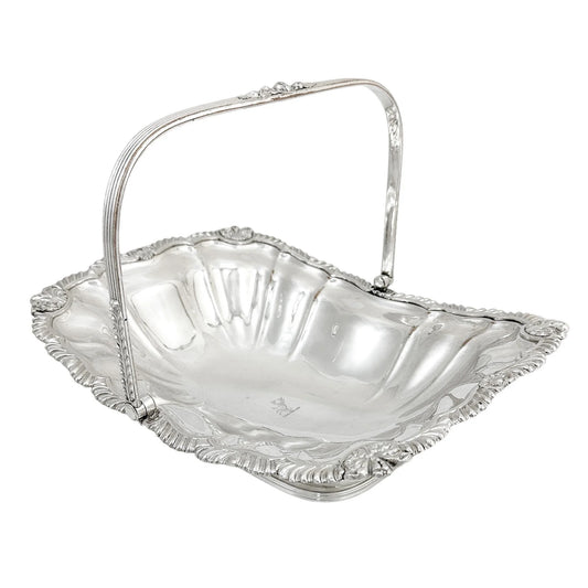 George III Old Sheffield plate large fluted basket with sterling aristocratic stag family crest