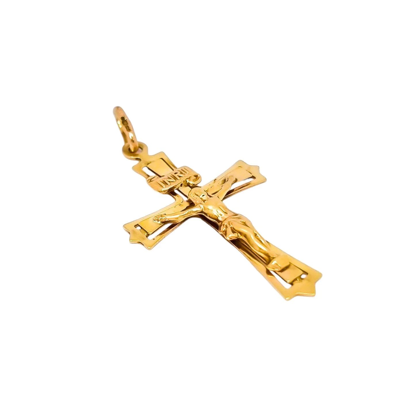 Vintage UnoAErre Italian 9ct yellow gold INRI crucifix pendant