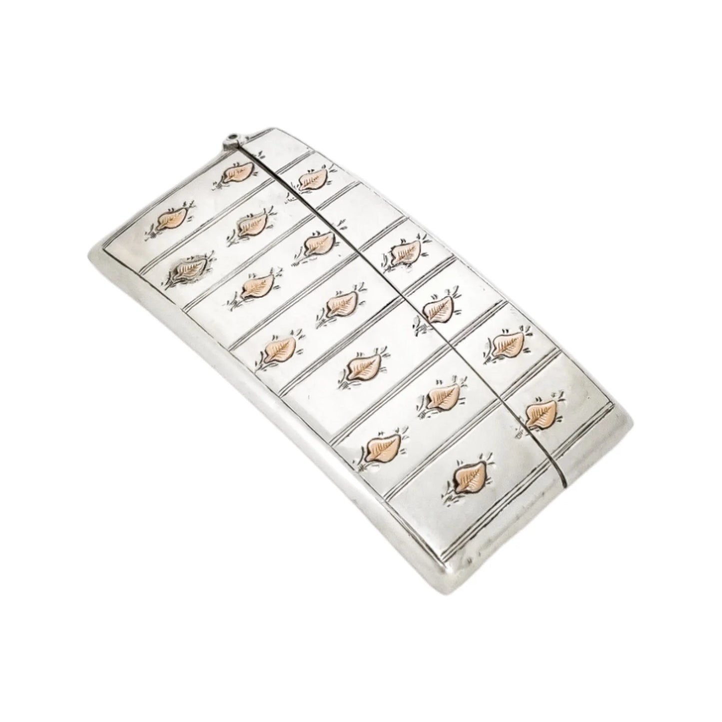 Art Deco sterling silver 9ct rose gold card case with leaf decoration