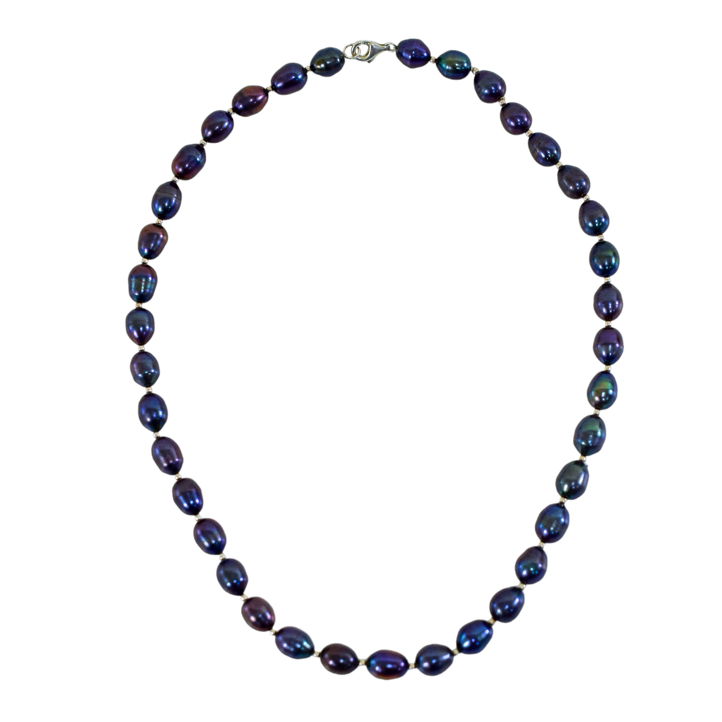 Baroque Tahitian pearl single strand iridescent Princess necklace with sterling silver beads
