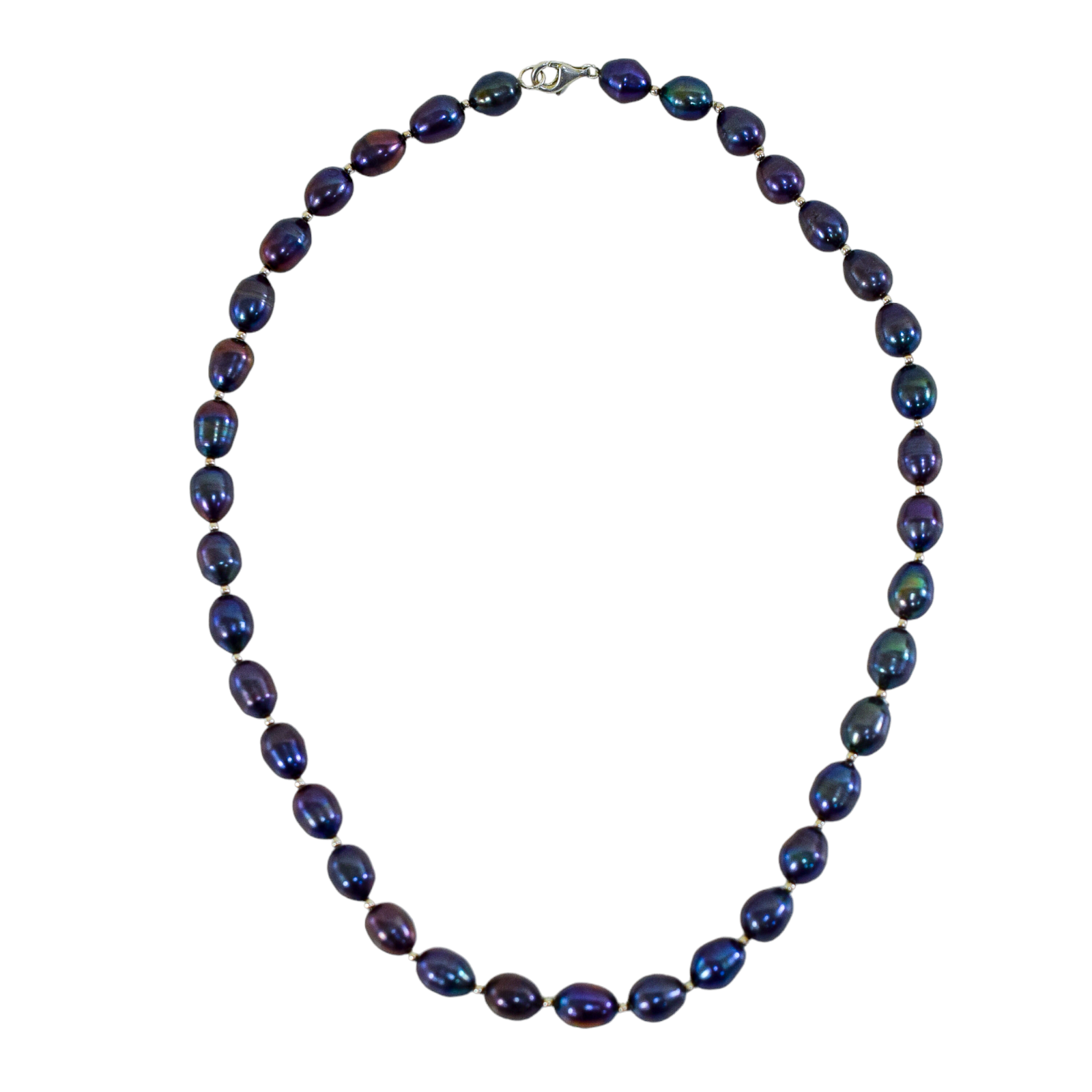 Baroque Tahitian pearl single strand iridescent Princess necklace with sterling silver beads