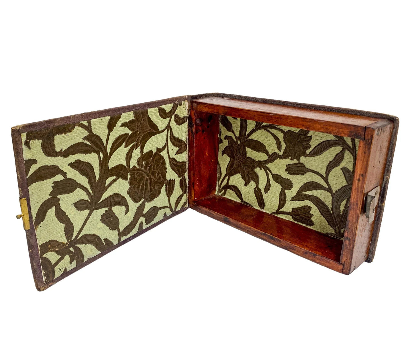 Storage box converted from Victorian tooled leather photo album with brass clasp