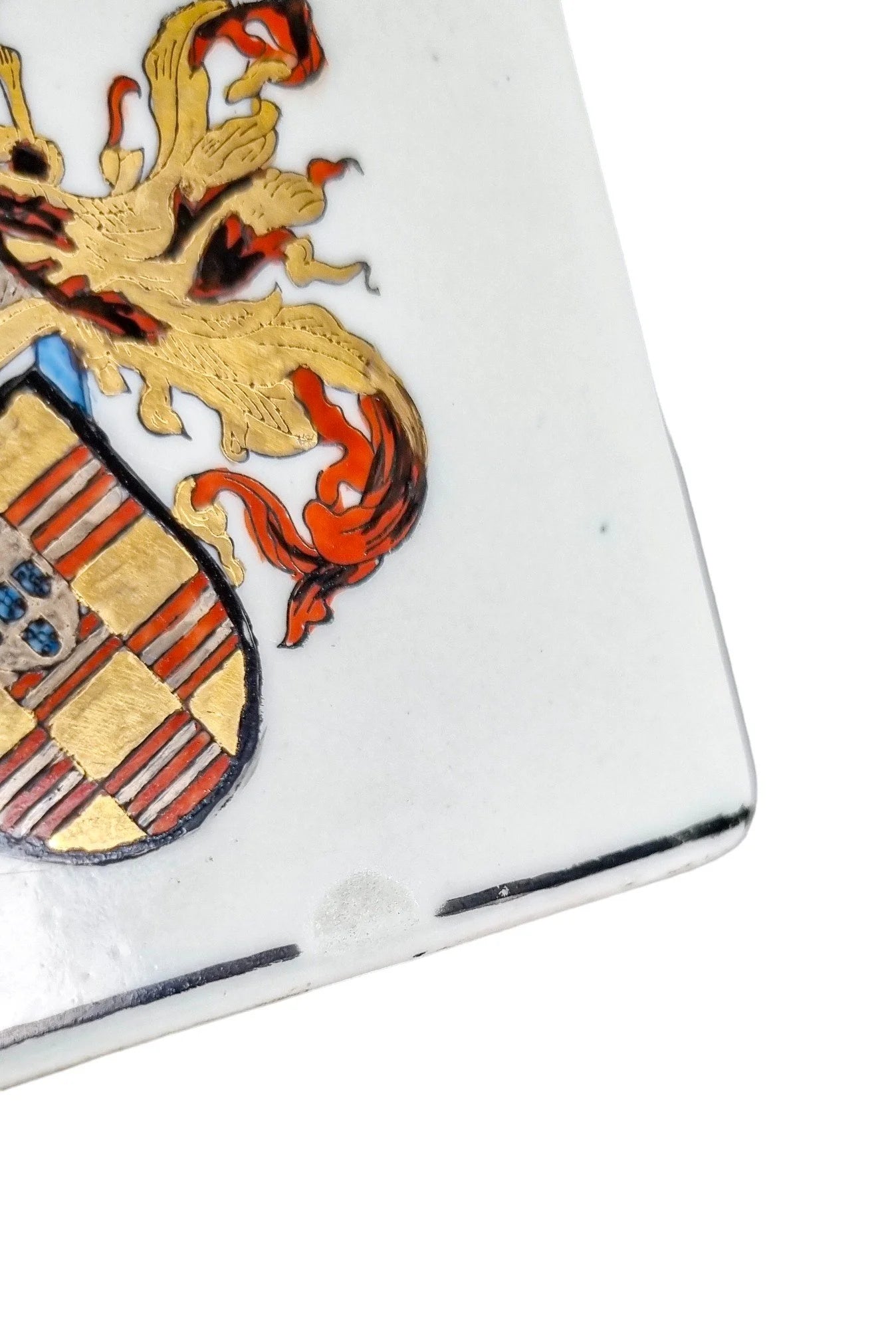 Late 19th century French Samson armorial porcelain tea caddy with riverscape scenes