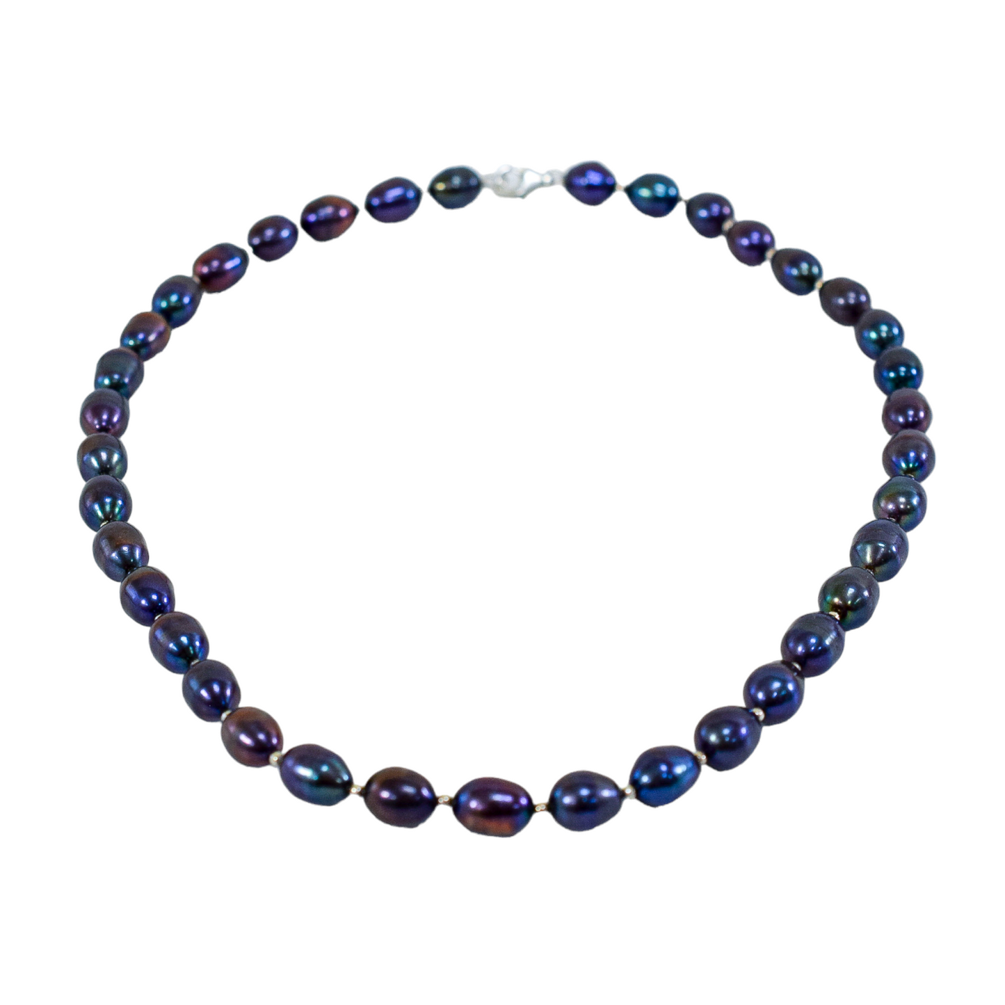 Baroque Tahitian pearl single strand iridescent Princess necklace with sterling silver beads