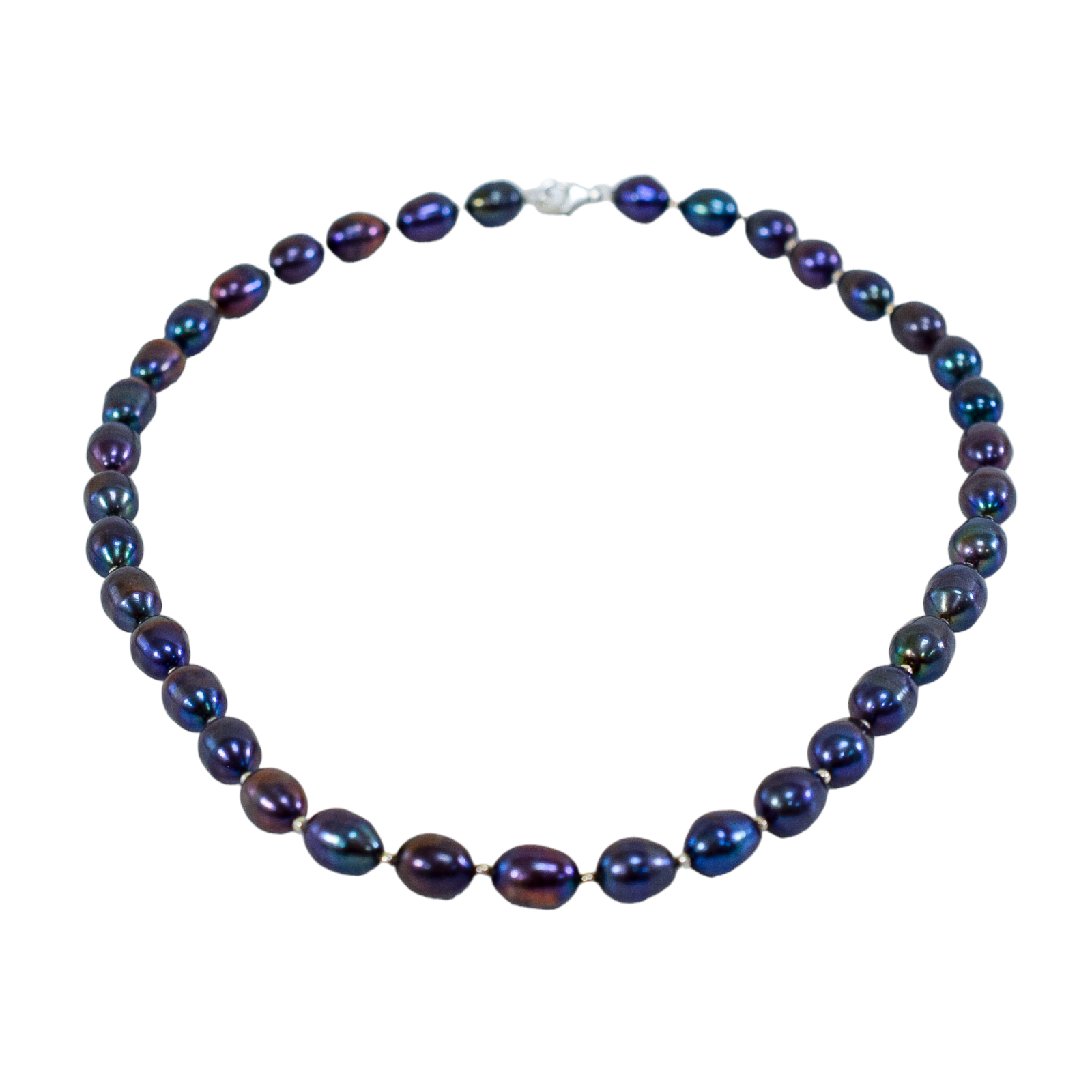 Baroque Tahitian pearl single strand iridescent Princess necklace with sterling silver beads