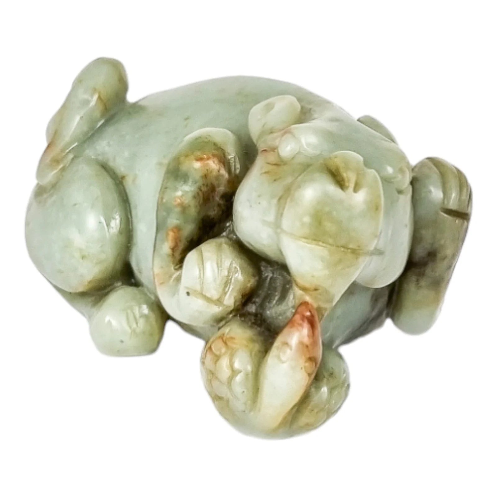 Qing dynasty celadon russet jade carving of lion and bird