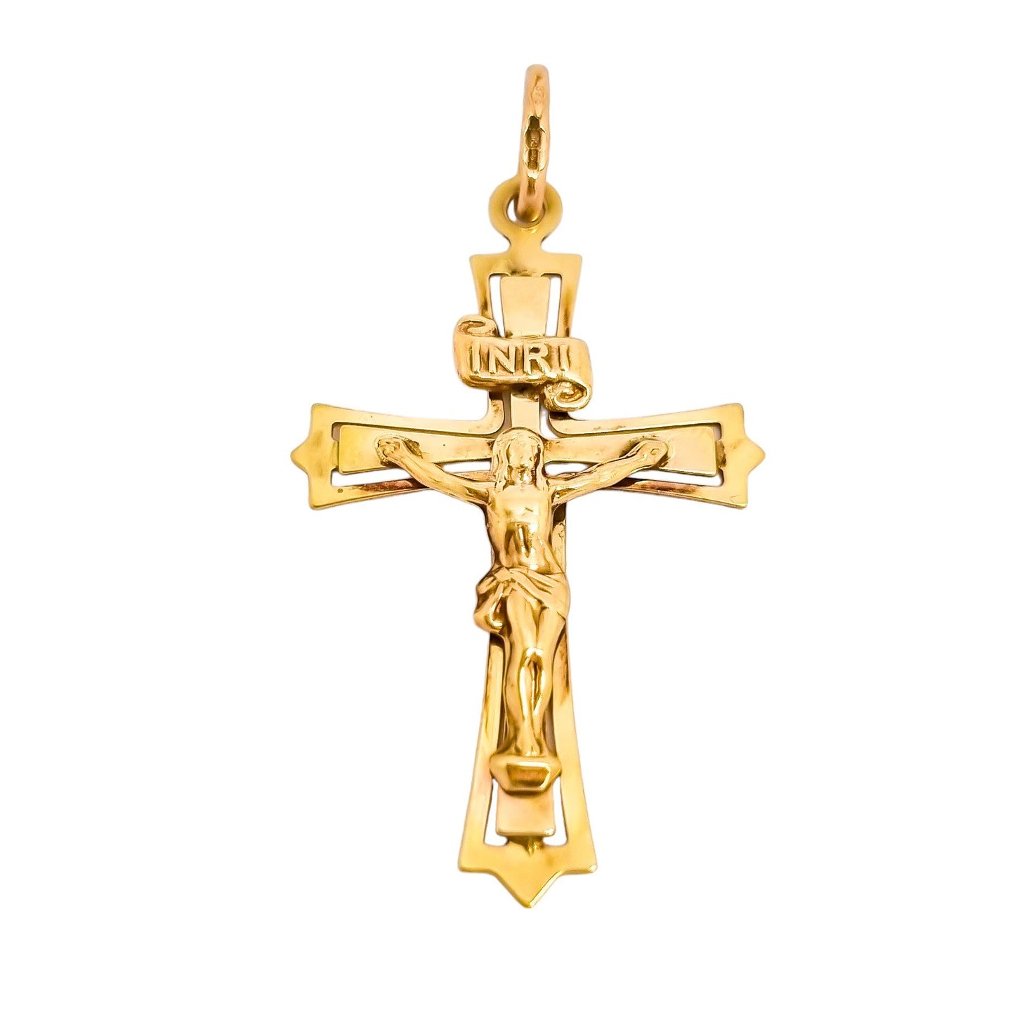 Vintage UnoAErre Italian 9ct yellow gold INRI crucifix pendant