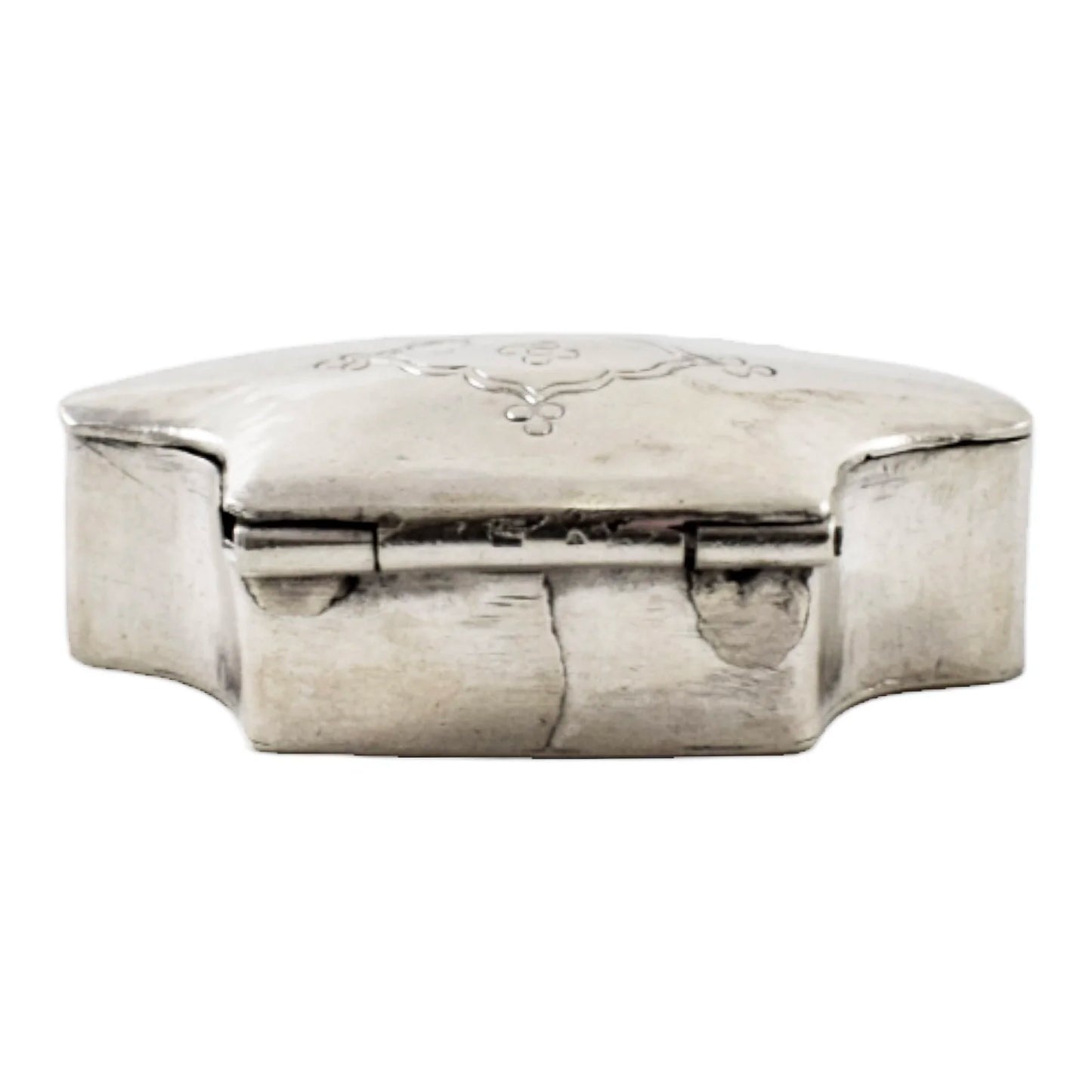 Antique Indian silver fluted oval pill snuff box with domed floral lid