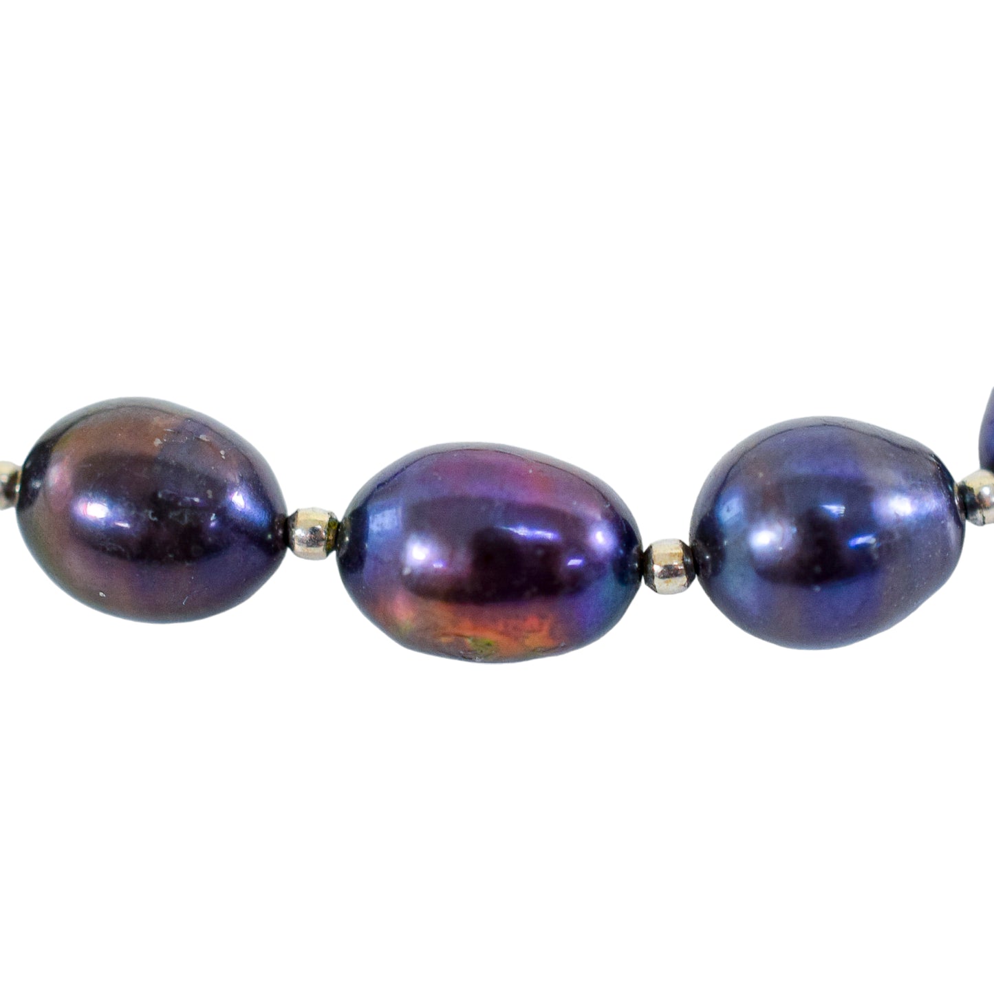 Baroque Tahitian pearl single strand iridescent Princess necklace with sterling silver beads