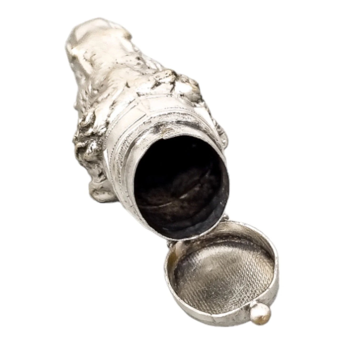 Large Victorian silver plated vesta match holder, hunting hound / gun dog