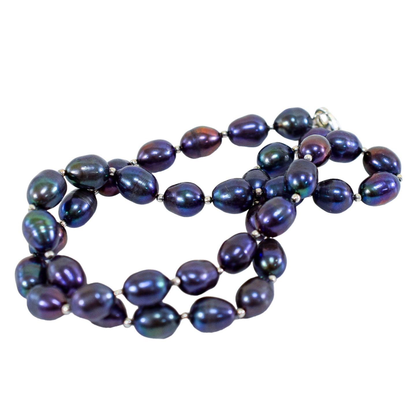 Baroque Tahitian pearl single strand iridescent Princess necklace with sterling silver beads
