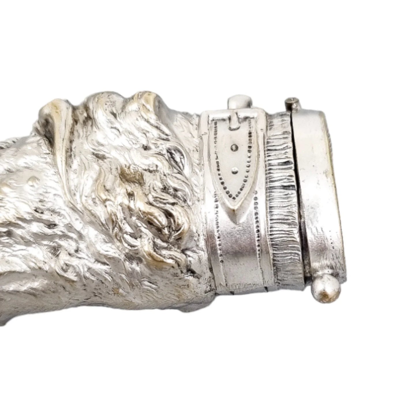 Large Victorian silver plated vesta match holder, hunting hound / gun dog