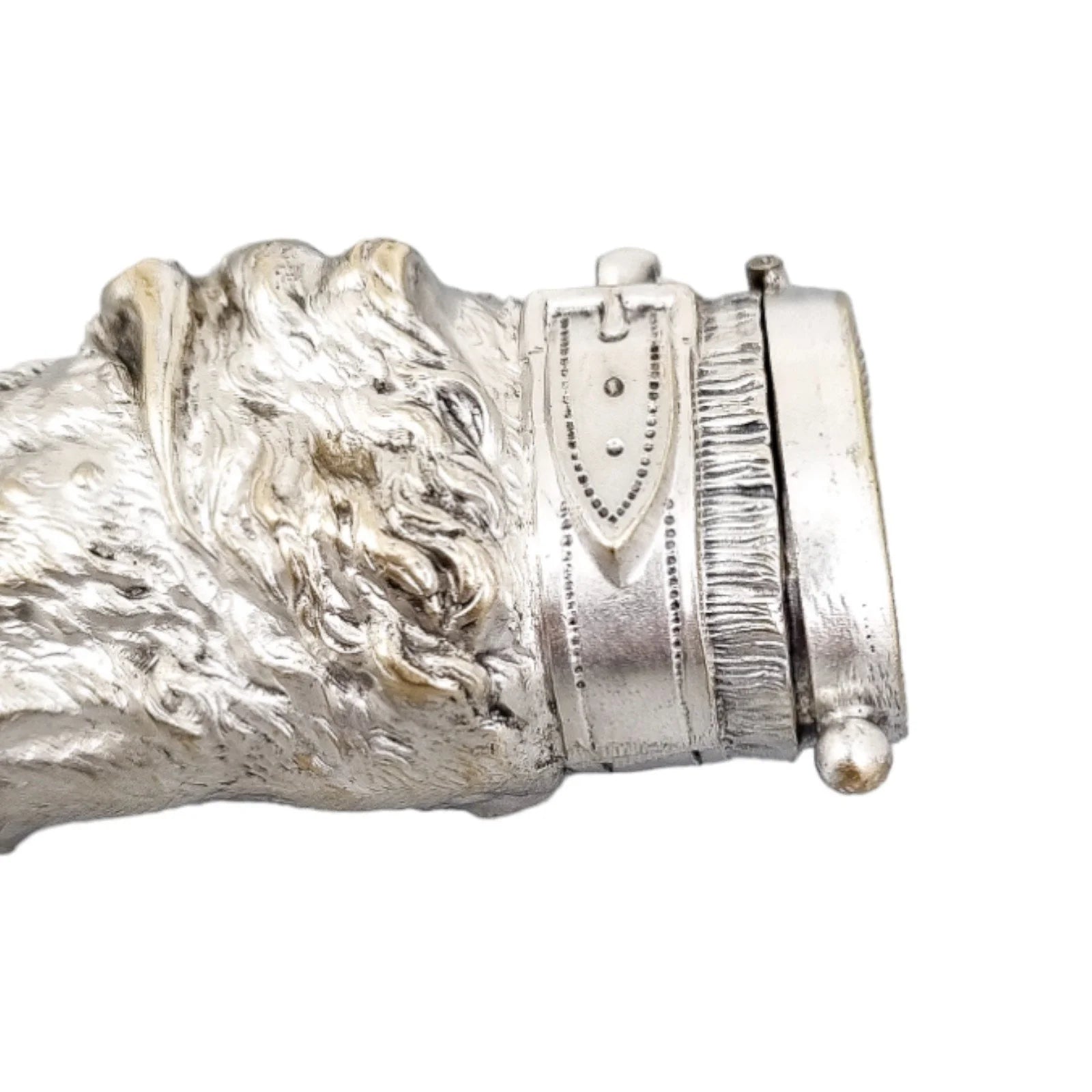 Large Victorian silver plated vesta match holder, hunting hound / gun dog