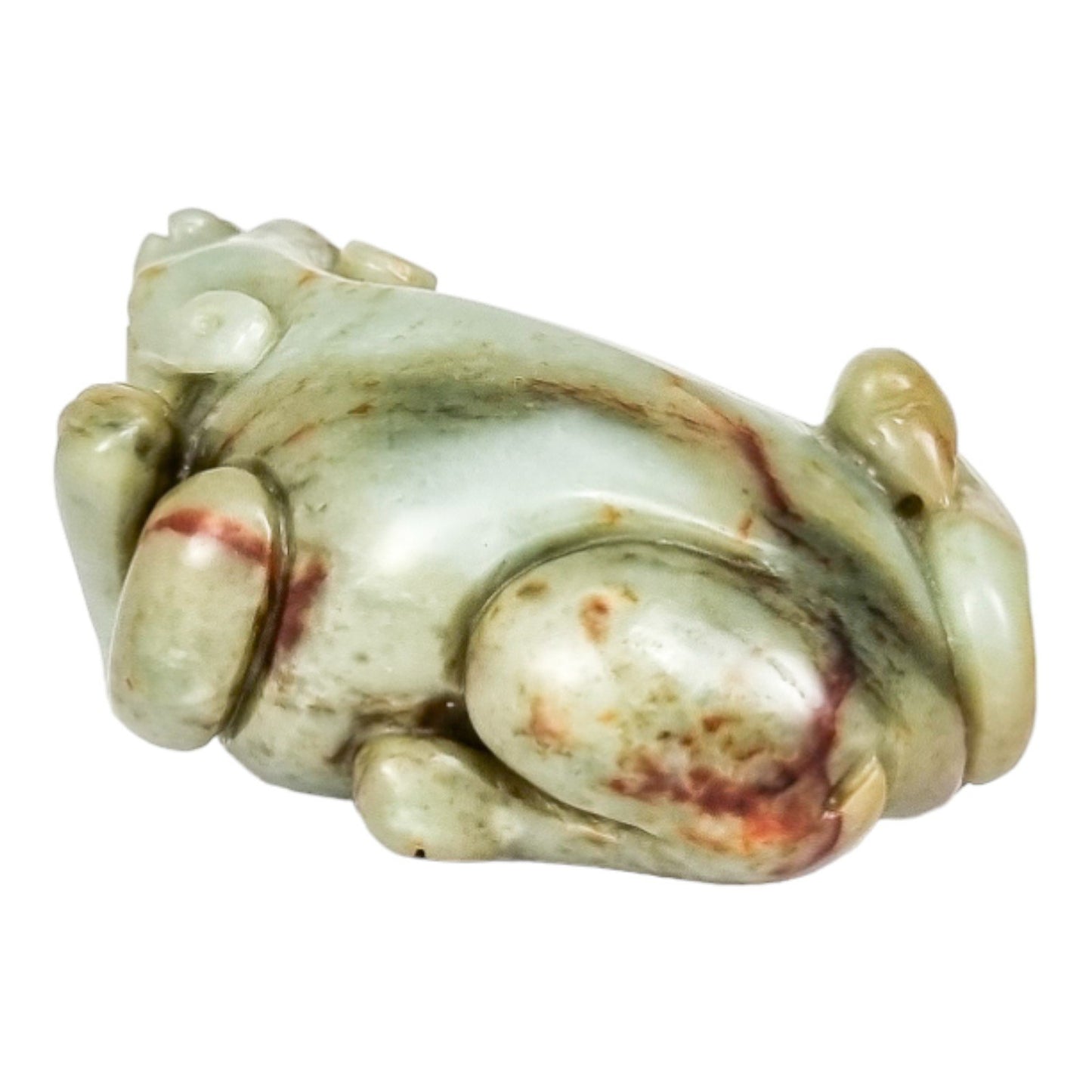Qing dynasty celadon russet jade carving of lion and bird