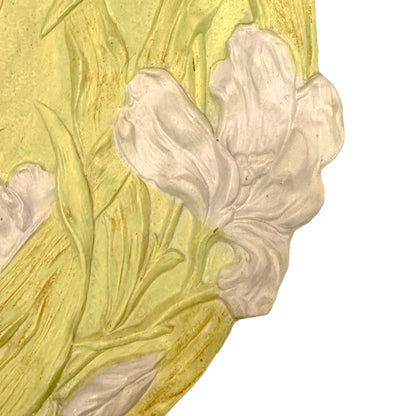 Art Nouveau Ernst Wahliss Vienna Secession wall plate; young woman among iris flowers