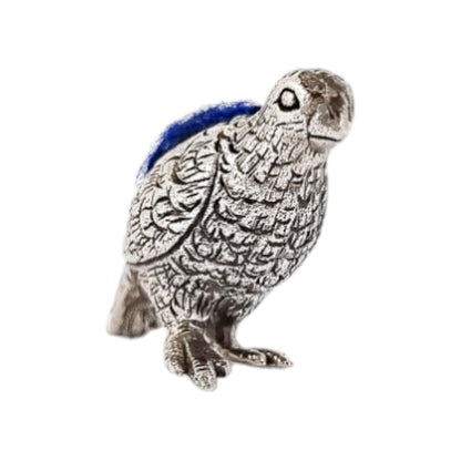 Edwardian style sterling silver quail bird pin cushion