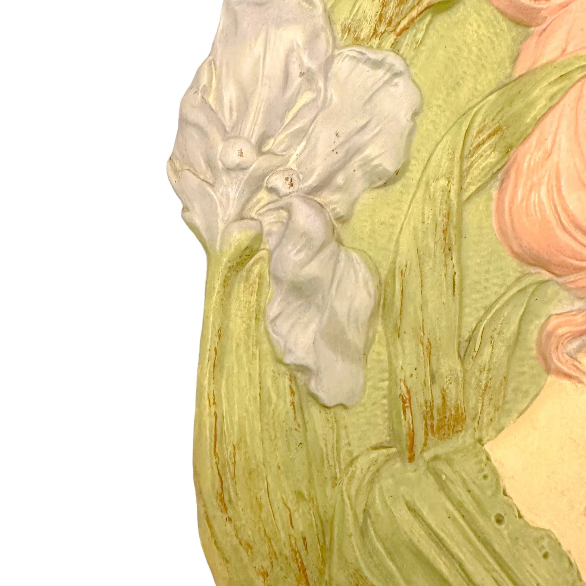 Art Nouveau Ernst Wahliss Vienna Secession wall plate; young woman among iris flowers