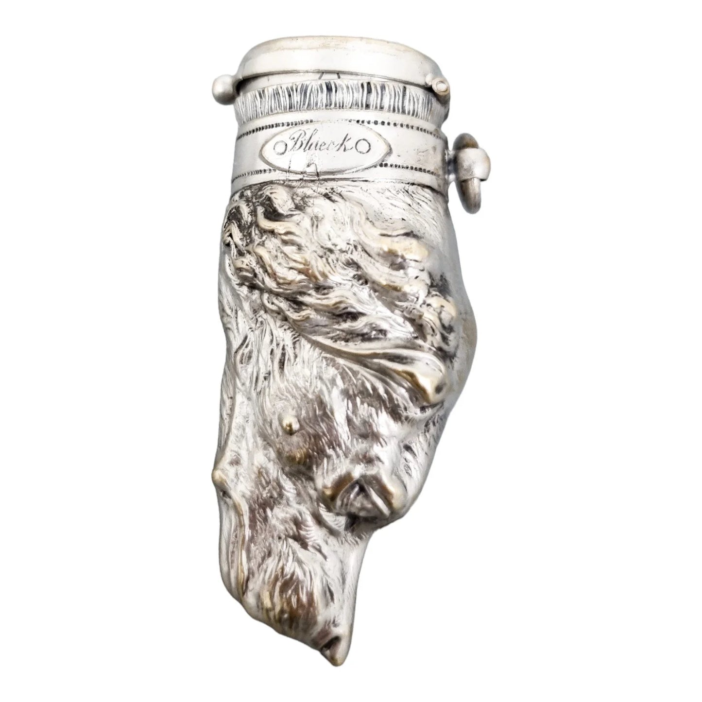 Large Victorian silver plated vesta match holder, hunting hound / gun dog