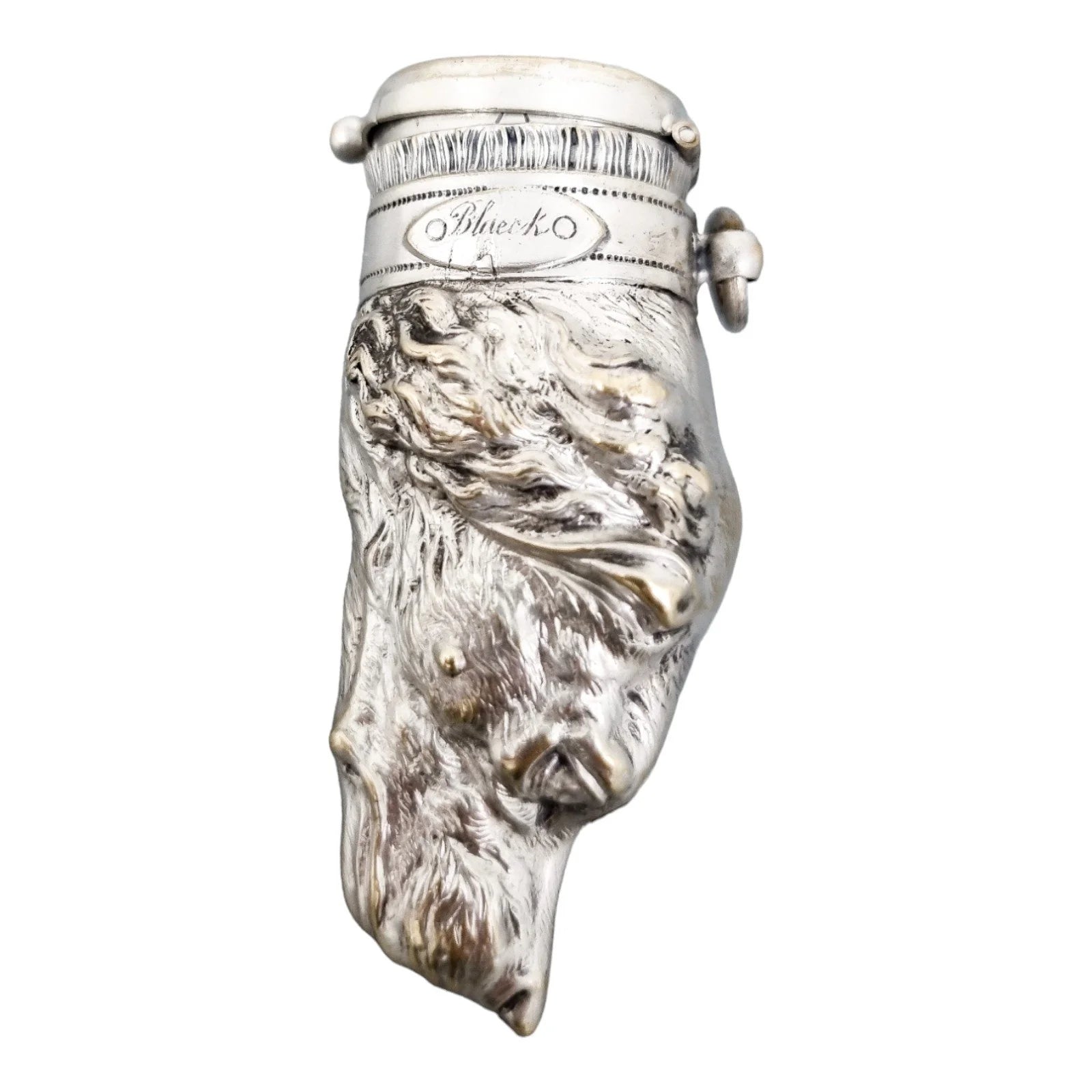 Large Victorian silver plated vesta match holder, hunting hound / gun dog