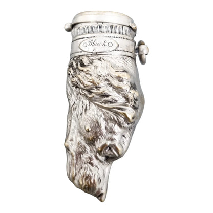 Large Victorian silver plated vesta match holder, hunting hound / gun dog