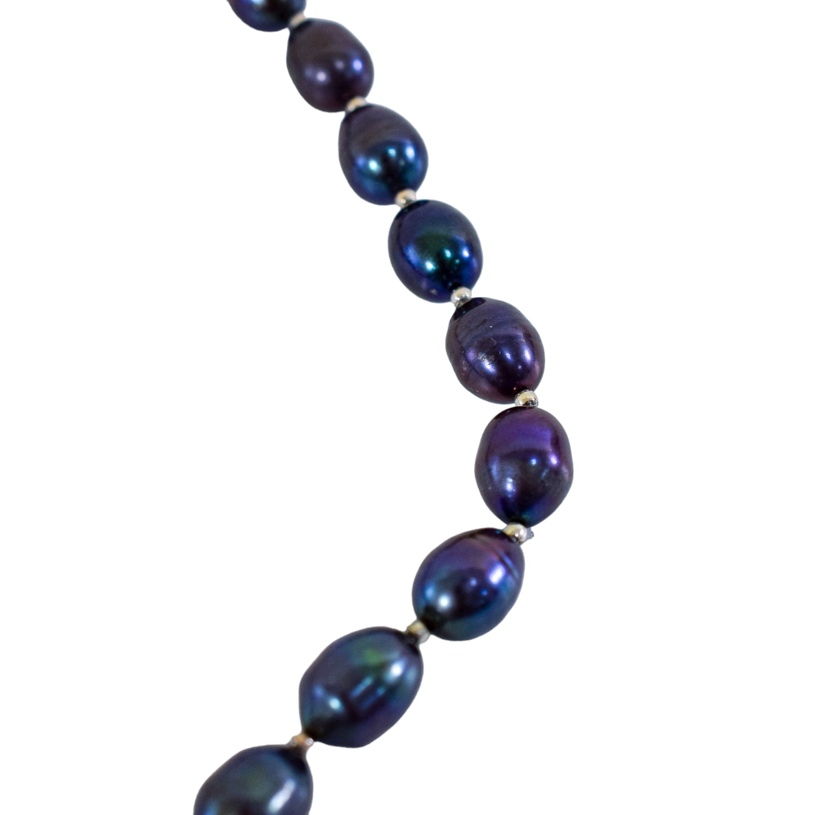 Baroque Tahitian pearl single strand iridescent Princess necklace with sterling silver beads